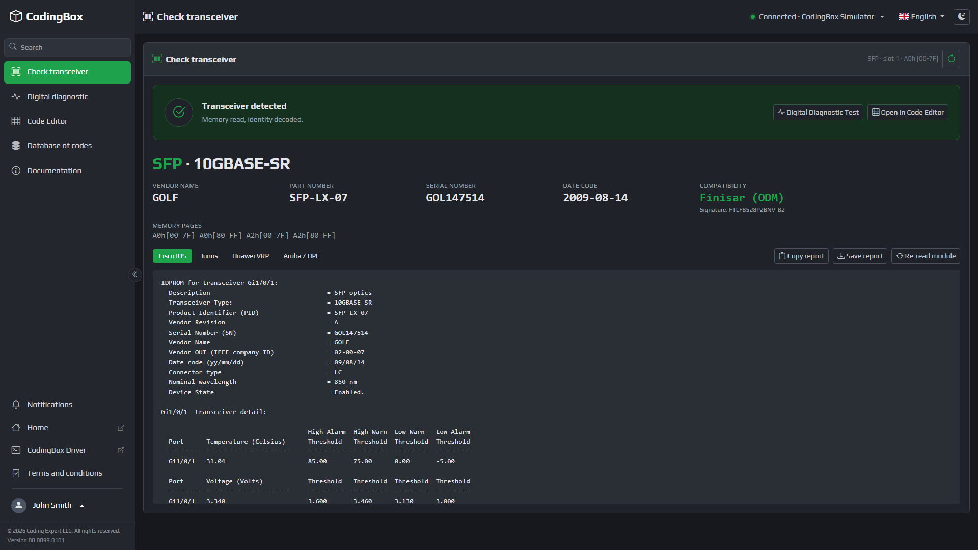 CodingBox — Transceiver check
